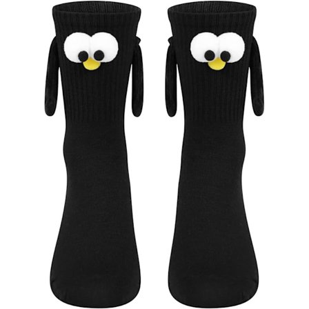 2 par Hållande Händer Strumpor, Roliga Hand i Hand Strumpor, Nya 3D Docka Söta Presenter Strumpor (Svart)