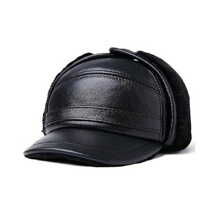 Sztxj Herre 100% Ekte Kuskinn Hatt Vinter Varm Utendørs Beskytt Øre Ekte Lær Lue For Vinter Varmt Fôr (svart Hårstil) Xl {57-58cm}