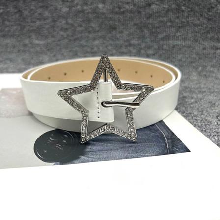 Pink PU læderbælte Metal Fem-punkts Star Full Drill linning White