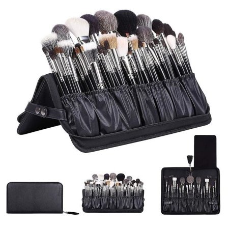 Professionel Makeupbørste Organizer Makeup Artist Case Læder Makeup Håndtaske Sort Rejse Bærbar (Kun Taske)