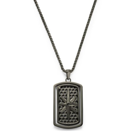 Icarus | Gunmetal Black Stainless Steel and Black Zirconia Dog Tag Necklace for Men - Dog tags