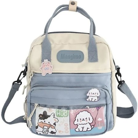 Kawaii Skulderveske for Jente Tote Indie Ryggsekk Skole Japansk Estetisk Ryggsekk Messenger Bag Kawaii Ryggsekk Prime (Blå)