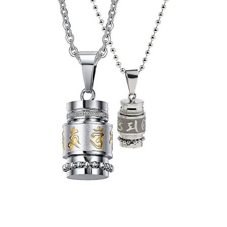 2 delar rostfritt stål Buddhist Om Mani Padme Hum Prayer Mantra Halsband