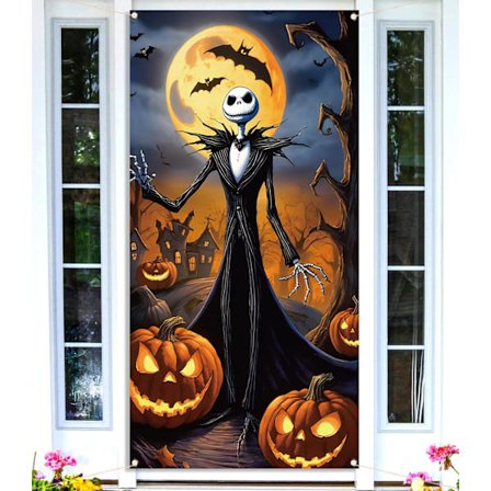 The Nightmare Before Christmas Dørdeksel Halloween Jack Skellington Bursdagsfest Foran Dør Veranda Banner Fotografi Dekorasjon