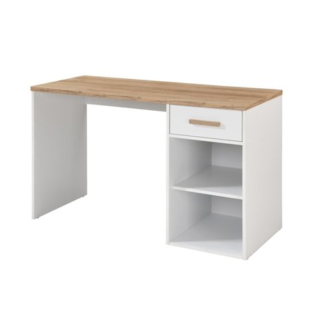 Työpöytä laatikolla, valkoinen/luonnonvärinen, 120x50x76 cm
