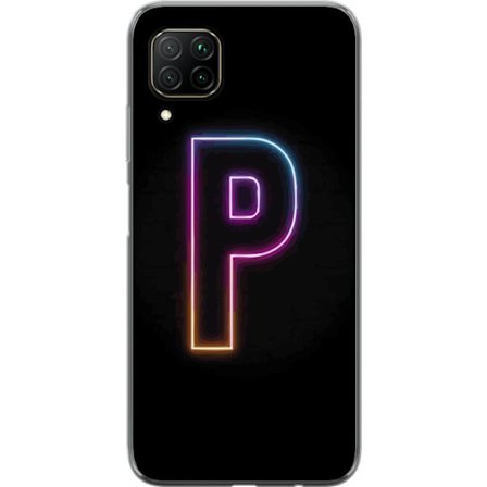 Kompatibel Mobilcover til Huawei Huawei P40 lite Minimalistisk neonbogstav P i farvegradient og lyseffekt mod sort baggrund i digital neonstil