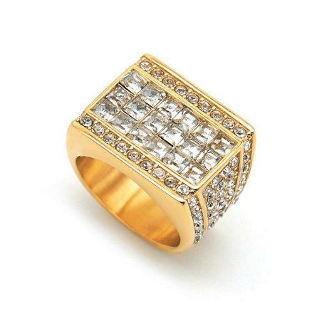 Iced Out Herre Ring Guldfarve Rustfrit Stål Cubic Zirconia Bling Store Firkantede Ringe Til Mænd Rapper Hip Hop Smykker