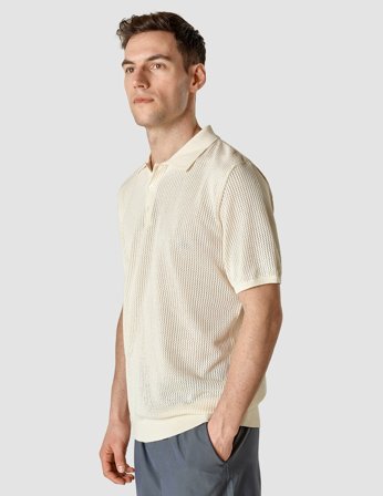 Shaping New Tomorrow - Knitted Short Sleeve Polo Shirt - Buttercream - Herre - Størrelse S