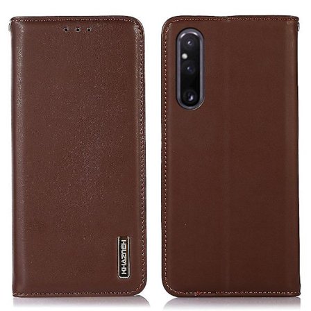 Khazneh för Sony Xperia 1 V Rfid Blocking Plånbok Phone case Äkta kohud Läderställ Cover