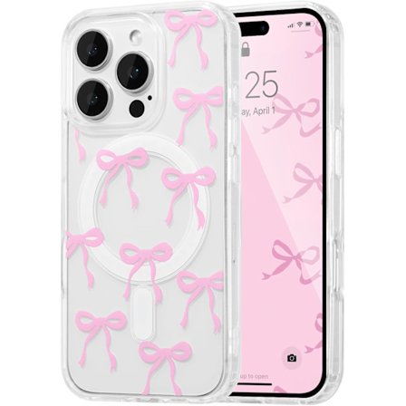 UEEBAI Magneettinen kuori iPhone 16 Pro Maxille, Kuori rusetilla Yhteensopiva puhelinkuori Kellastumista estävä iskunkestävä suojakuori naisille 