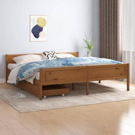 Vidaxl Sängram Med 2 Lådor Honungsbrun Massiv Furu 180x200 Cm Brun