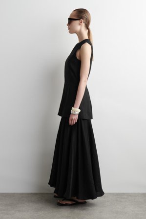 COS Women's Vestido Midi Superpuesto Con Peplum in Negro