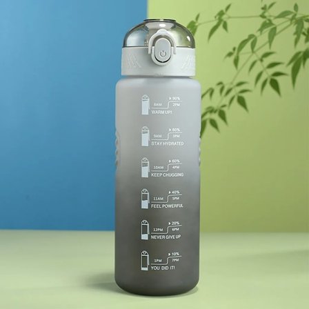 drikkedunk, 1L BPA-fri vandflaske med sugerør, sportsdrikkedunk, lækagesikker med tidsmarkering, sportsflaske (askeflaskehætte)