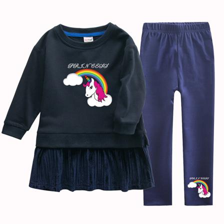 Tecknad Flickor Print Crew Neck Swing Baggy Våren Hösten Outfits