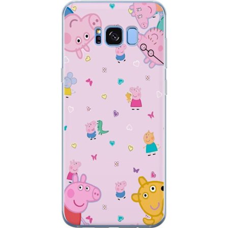 Kompatibelt Mobildeksel til Samsung Galaxy S8 Peppa Gris med en baby i armene, mamma gris motiv i fargerik og myk barneillustrasjon med hjerter