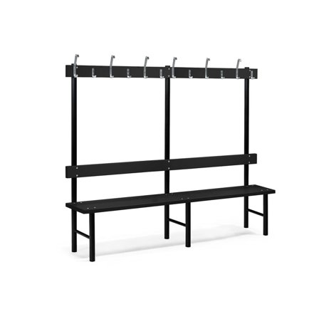 Single bench STADIUM + hook rail, 12 hooks, 2000x400x1600 mm, black