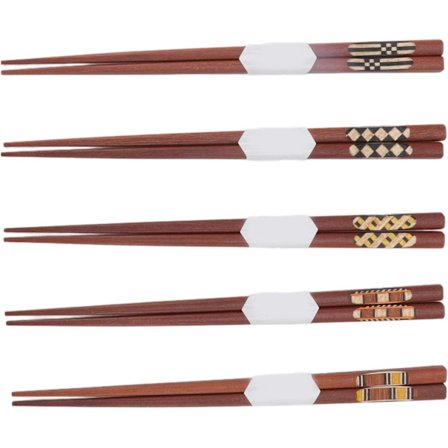 Træ spisepinde, 5 par spisepinde i rødt sandeltræ, genanvendelige spisepinde