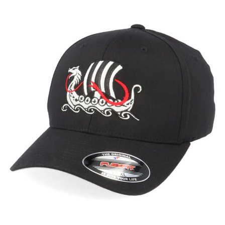 Vikings - Svart flexfit Keps - Long Ship Black Flexfit @ Hatstore