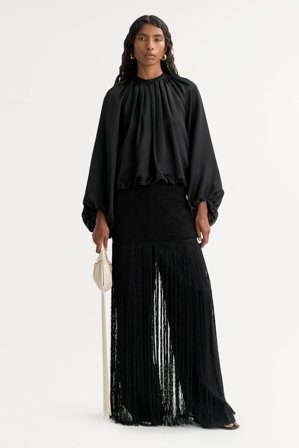 Soft Goat - Silk Blouse - Women cashmere sweater - L - Black