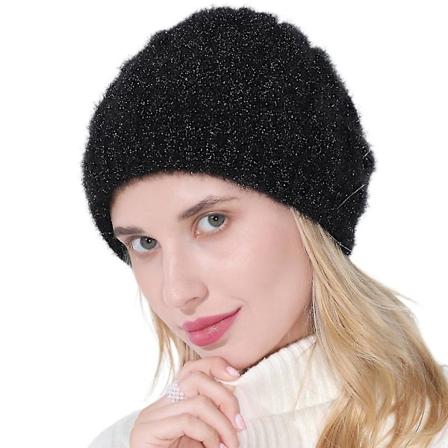 Vinterlue Beanie med Tykk Twist-Kabelstrikk for Kvinner - Ensfarget, Tykk, Termisk, Varm, Plysjforet, Løstsittende Skullies-Hatt Black