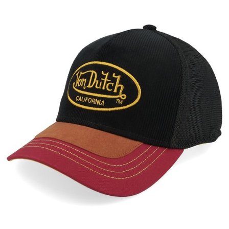 Von Dutch - Svart trucker Keps - Mix Material Black/Red A-Frame Trucker @ Hatstore