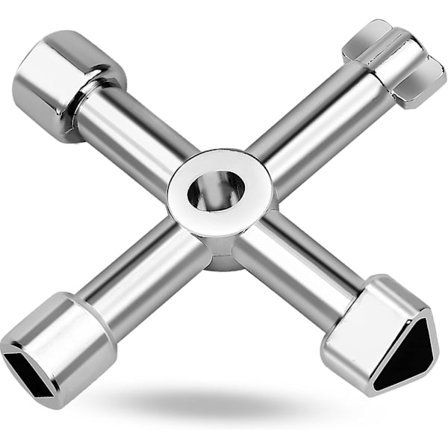 4-suuntainen monitoimityökalu, neliömäinen, monitoiminen, ristikkäinen, kolmioavain, yleisavain sähkökaappeihin, 4 in 1 hissiin (hopea)