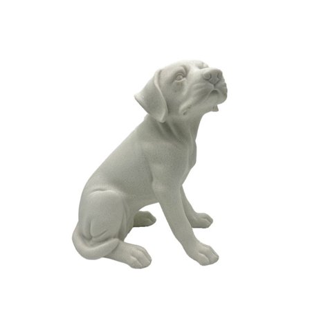 Valkoinen polyresiini-koirapatsas, 24x18x29cm sisustuselementti