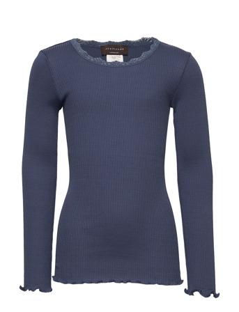 Silk T-Shirt W/ Lace T-shirts Long-sleeved T-shirts Blå Rosemunde Kids
