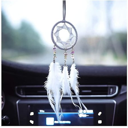 Liten drömfångare handgjord bilbackspegelhänge naturfjäderpärlor drömfångare bilhänge (hy)