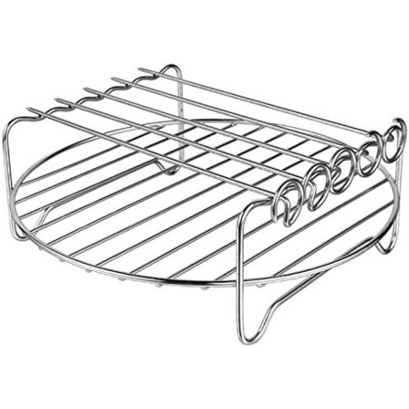 Airfryer-hylde - Dobbeltlagshylde til grillspyd, multifunktionelt tilbehør i rustfrit stål til frituregryde (20 cm, fem nåle)