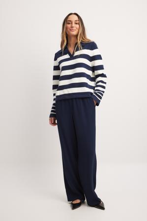 NA-KD Pantalon décontracté à taille mi-haute - Pantalon cigarette - Bleu Marine - EU 38