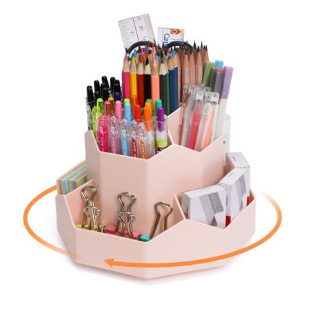 360° Roterende Penholder, 9 Slots Blyant Pen Potte til Skrivebord, Søde Papirvarer Forsyninger Organizer, Kunstforsyning (Pink)