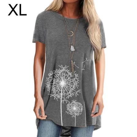 Dam T- Printed Casual Blus Kortärmad Rundhalsad Topp,