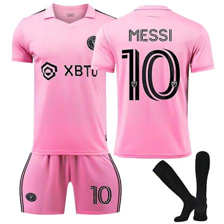 Inter Miami Lionel Messi #10 Fodboldtrøjepakke T-shirt og lyserød pink S