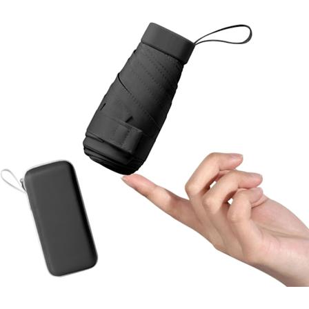 Miniparasoll med UPF50+ beskyttelse, lett og kompakt paraply for kvinner og barn, bærbar UV-parasoll med oppbevaringsboks, håndveskestørrelse Black