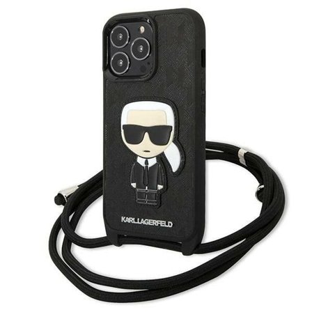 Karl Lagerfeld Nahka Monogram Patch ja Cord Iconik Case for iPhone 13 Pro / 13 - Musta