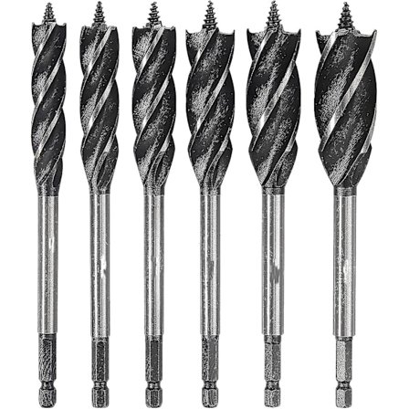 Fire-fløyte Trebearbeiding Reaming Drill Spiral Høykarbonstål Borsett 6 Stykker