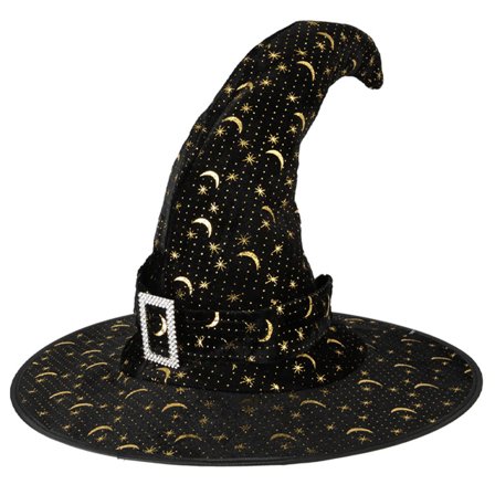 Halloween Häxhatt Böjd Svart & Guld 38x30cm - Halloween Dekoration - Kalaslagret.se