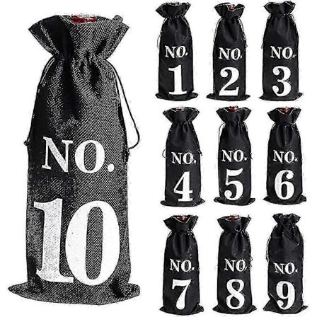 1 til 10 sækkevævs vinposer, blindsmagning af vin, vinposer, bordnumre til bryllup, vinsmagningsposer, fest (FMY)