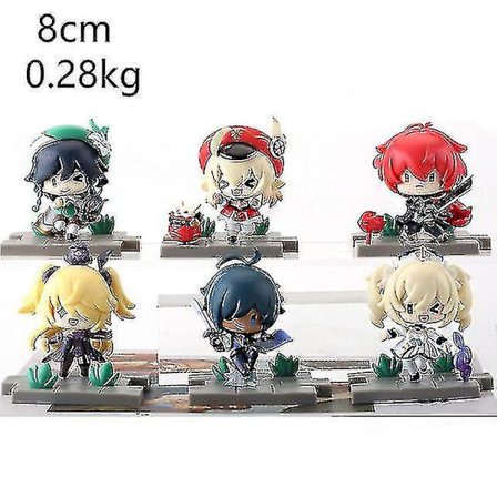 6 stk/sett Genshin Impact Figur 8cm Paimon Barbatos Actionfigur Pvc Dukke Leker Datamaskin Ornament