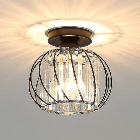 Paris_Modern krystal loftlampe E27 LED loftlampe Mini krystallysekrone til køkken spisestue soveværelse hall entre (sort) (hy)