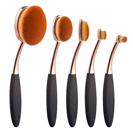 Fong Oval Foundation Brush 5 Pcs Toothbrush Makeup Brushes(black Handle Rose Gold)