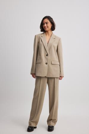 NA-KD Pantalon de tailleur en laine mélangée à chevrons - Pantalon cigarette - Beige - EU 38