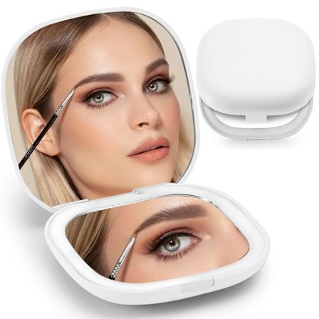Kompakt speil, belyst sminke speil med 1X/5X forstørrelse, reisevennlig, bærbar belyst kompakt speil for håndveske
