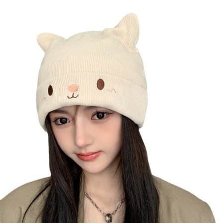 Talvihattu Söpö Kissan Korva Hattu Kirjottu Lämmin Neuloa Virkata Hiihto Hattu(Valkoinen)