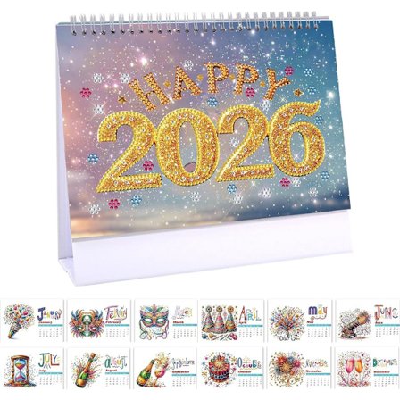 Diamantmaleri Bordkalender 2026 med To-Do Liste - Kreativ DIY Tykt Papir Månedlig Flip Kalender - Kompatibel med Hjemme- og Kontorplanlægning