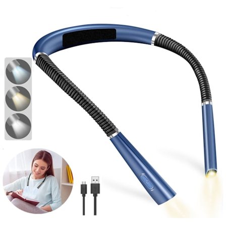 LED Læselampe, Nakkelampe Håndfri Fleksibel Rundt om Nakken Batteri, Genopladelig Nakkelampe, Perfekt til Læsning Strikning Reparation