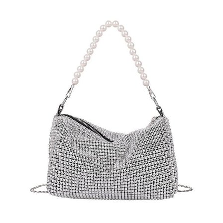 Glittrig Rhinestone Skulderveske Kveld Dame Luksuriøs Skinnende Håndveske Crossbody veske, 1st-sølv