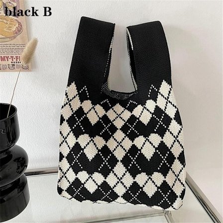 Strikket håndtaske knude håndledstaske SORT B B