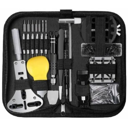 QU/153-delers profesjonelt verktøysett for klokker, justerbar størrelse, kasseåpner, skrutrekker, armbånd, verktøysett for batteribytte for de fleste 